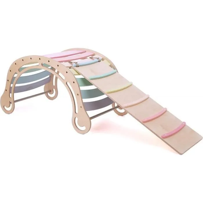 Rocker en bois xxl waldorf avec mur d'escalade pastel - KATEHAA - Pour enfant - Garantie 2 ans - Blanc-0