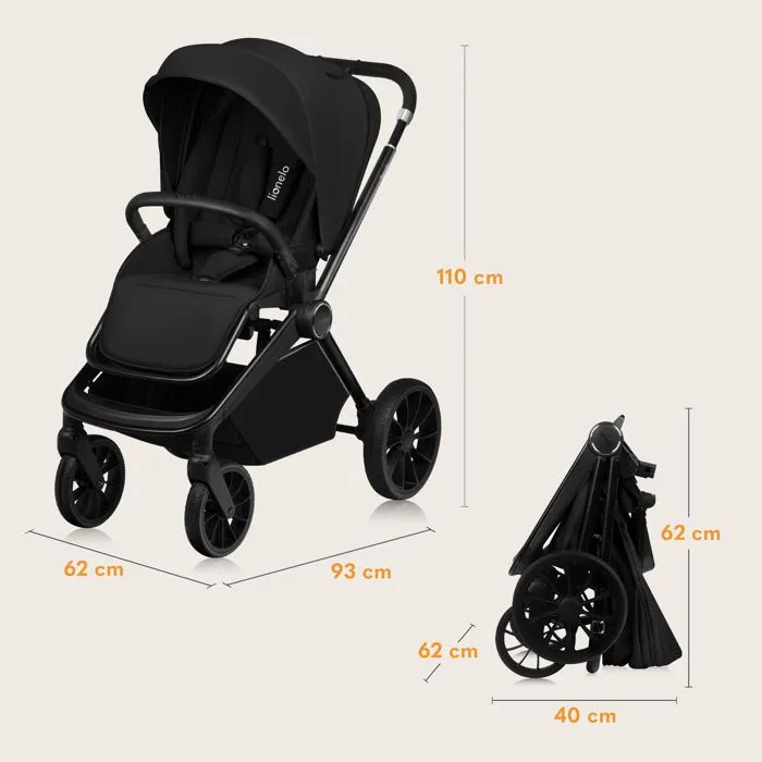 Poussette combinée 3en1 LIONELO Mika Plus - Jusqu'à 22kg - Pack poussette Trio, Nacelle, Siege auto, sac et accessoires - Noir-5