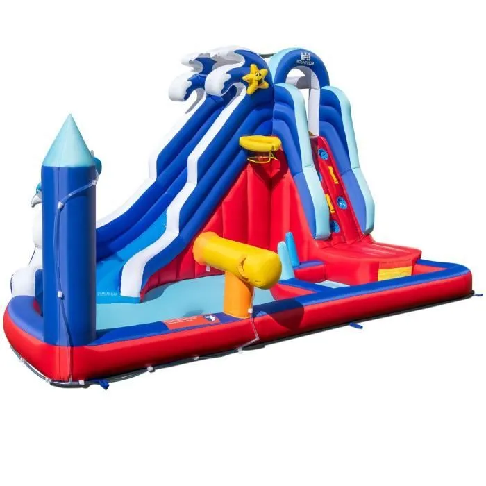 COSTWAY Château Gonflable avec Piscine 6 en 1 pour Enfants, Parc Toboggan Aquatique avec Canon à eau, 413 x 300 x 235 cm-0