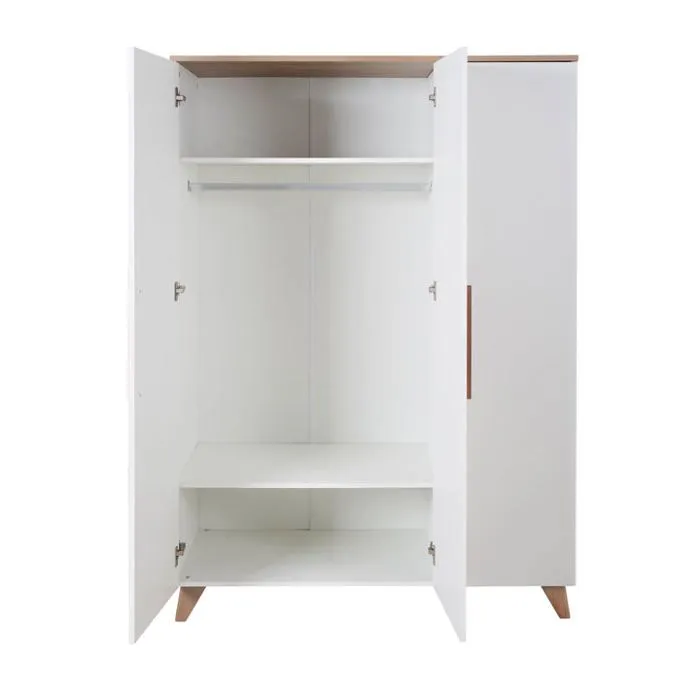 Armoire Bébé 3 Portes ROBA - Ole - Armoire de Rangement à 6 Compartiments et Penderie - Style Scandinave - Blanc Mat - Décor Chêne-5