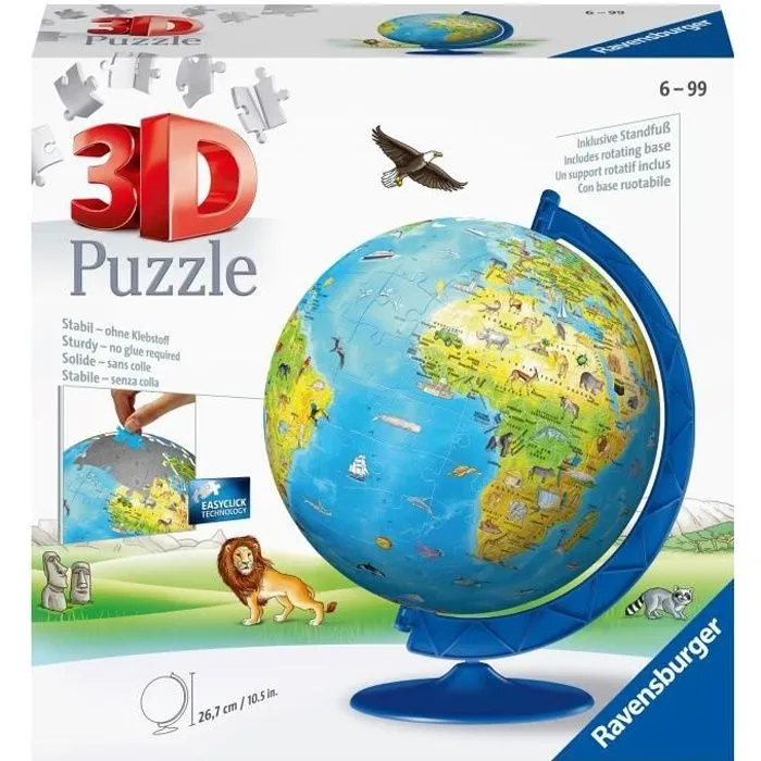 Puzzle 3D Globe terrestre 180 pièces - Ravensburger - Éducatif - Sans colle - Dès 7 ans-0