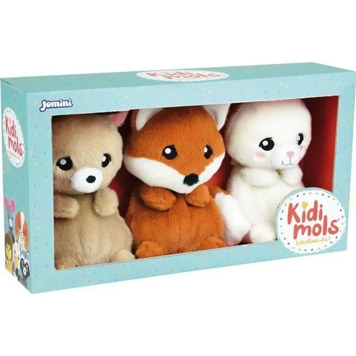KIDIMOLS Coffret de 3 peluches animaux de la foret +/- 14 cm-0
