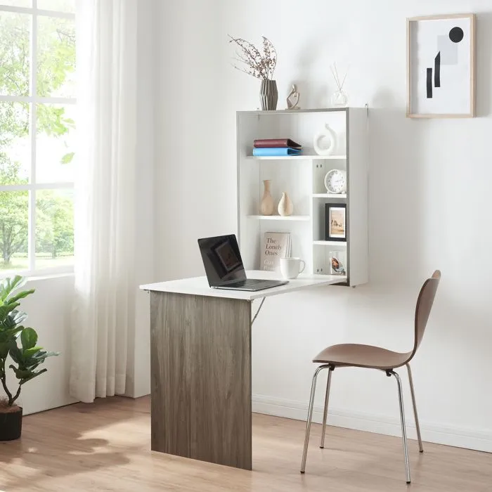 Bureau mural pliant Greve 72 x 77 x 59 cm blanc effet bois-0