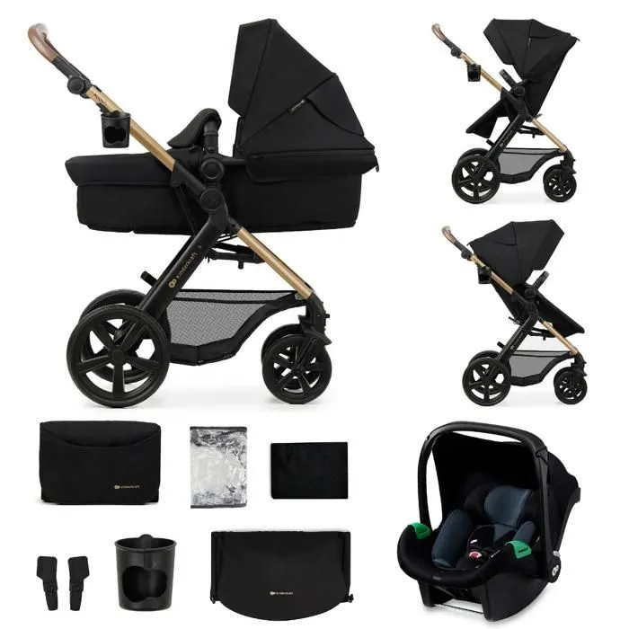 Poussette 3 en 1 Combinée - KINDERKRAFT MOOV2 - avec Siège auto I-size - Système de voyage - Accessoires inclus - Noir-0
