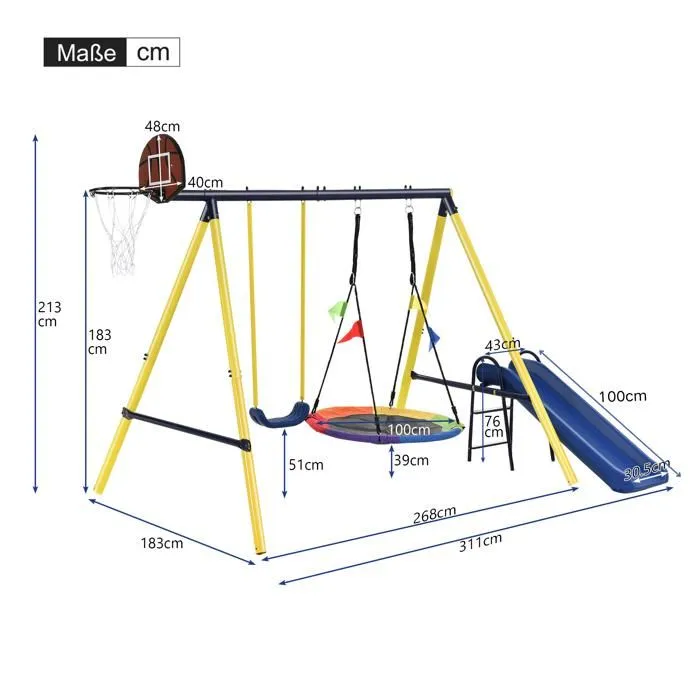 Balançoire portique - Non spécifié - Métal - 5 agrès - 3 à 8 ans - Extérieur-5