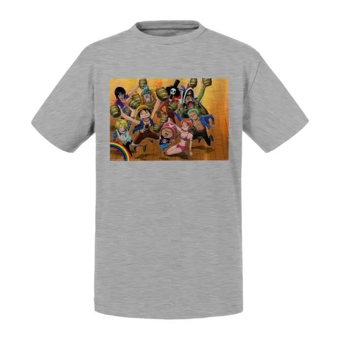 T-shirt Enfant Gris One Piece Shonen Manga Pirate Japon-0