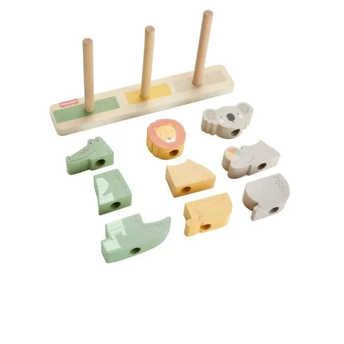 Fisher-Price-Animaux en Bois à Empiler et Trier, 10 pièces HXV04-0