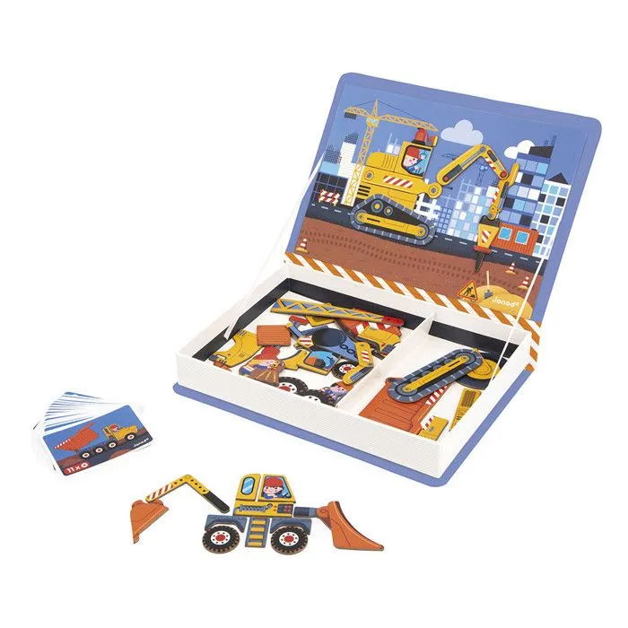 Magnéti'Book Véhicules du Chantier - Jeu Educatif Magnétique 50 Aimants + 18 Modèles - Jouet Enfant en Carton FSC - Dès 3 Ans-1