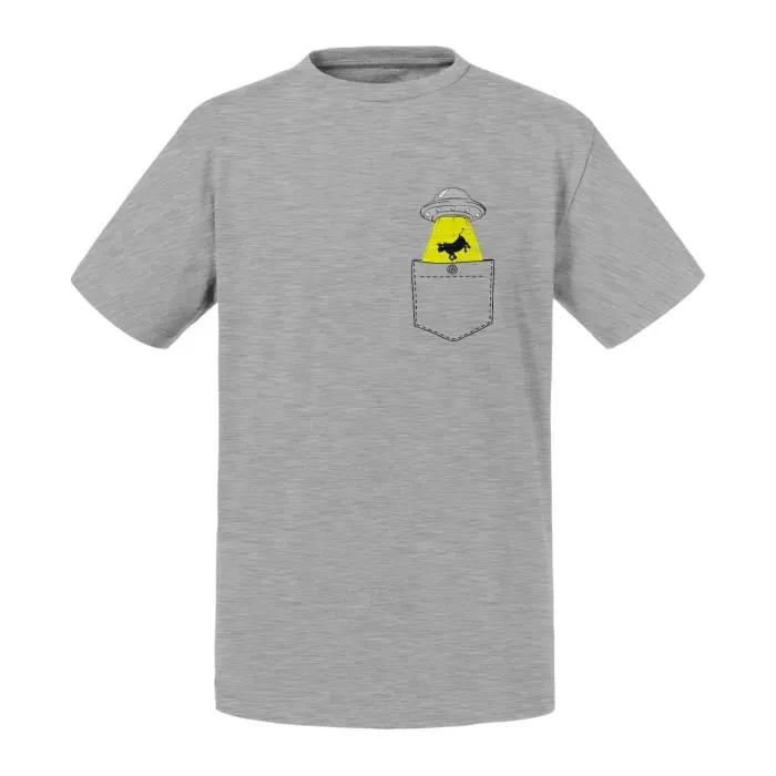 T-shirt Enfant Gris Poche Surprise OVNI Extraterrestre Vache Dessin-0