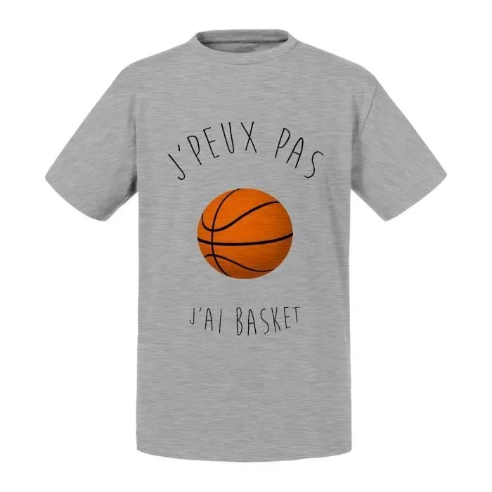 T-shirt Enfant Gris J'Peux Pas J'Ai Basket Ballon de Basket-Ball Sport-0