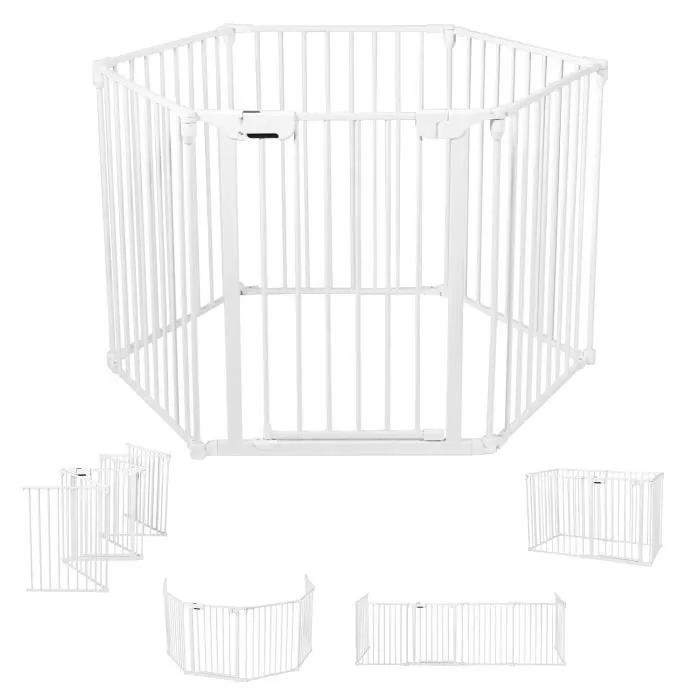 Barrière de Sécurité Pliable COSTWAY-Pare Feu de Cheminée 380 cm-6 Panneau-Verrouillage Manuel-pour Enfant, Chien, Chat-Métal-Blanc-0