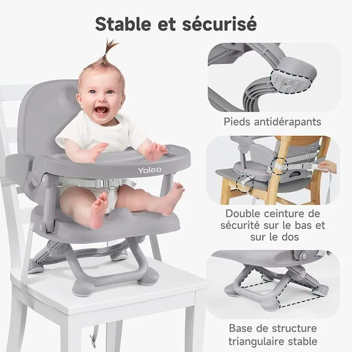 Réhausseur Chaise Enfant Pliable, Chaise Bébé Portable, Bébé Chaise repas en Hauteur Réglable, Plateau Amovible, 6 mois à 3 ans-3