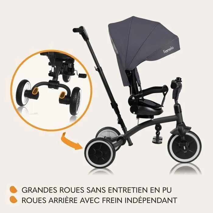 Tricycle évolutif LIONELO Tris Plus - Vélo poussette - Siège réversible & réglable - Jusqu'à 25 Kg - Gris-3