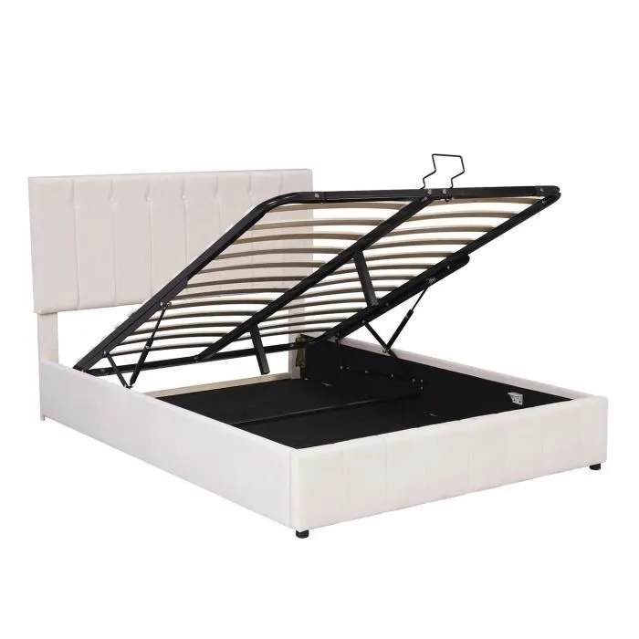 ModernLuxe Lit coffre adulte 140x200cm, lit double contemporain, en velours, avec sommier + espace de rangement, beige-3