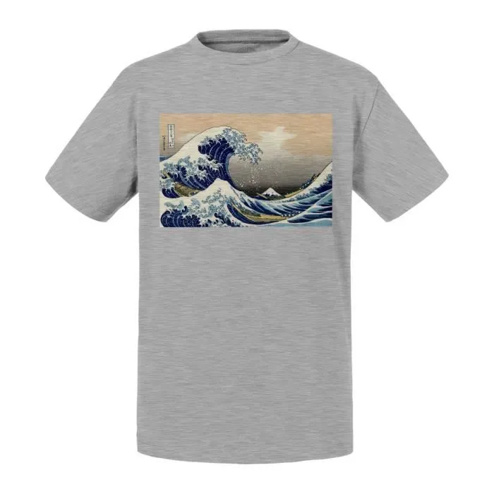 T-shirt Enfant Gris Hokusai Kanagawa Waves View Mount Fuji-0