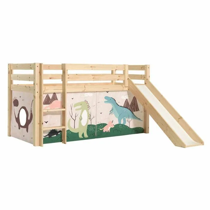 Lit Enfant Surélevé Avec Toboggan "Pino Dino" 90x200cm Naturel-0