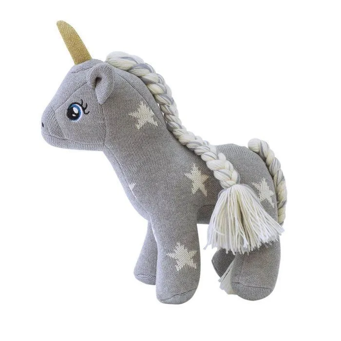 Peluche Licorne grise en tricot-0