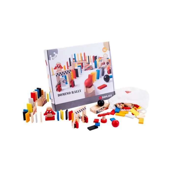 Jeu de Domino Rally coloré en bois 115 pièces - Dorjee - D3.400 - A partir de 4 ans-0