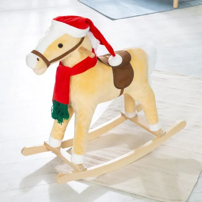 Cheval à Bascule de Noël à Effets Sonores + Bonnet et Écharpe de Noël - ROBA - Jaune / Rouge-4