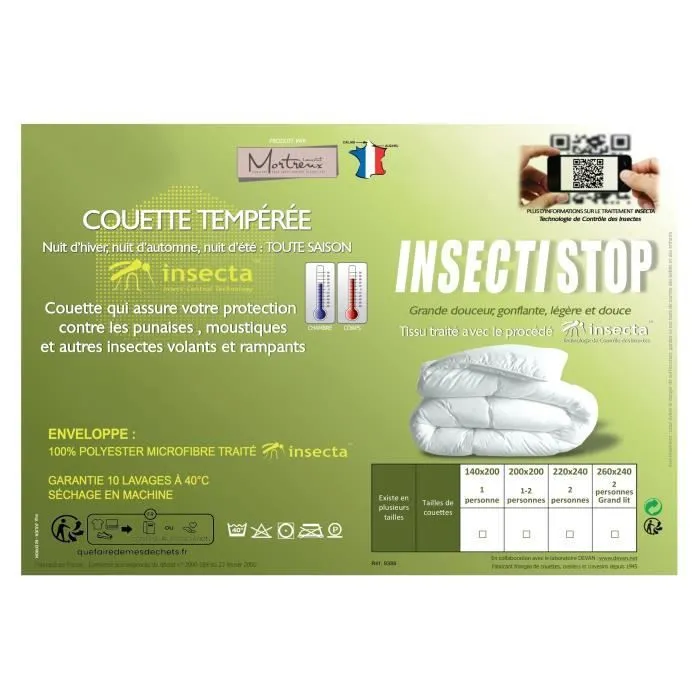 Couette tempérée anti punaises,anti acariens et anti moustiques - 1ou 2 personnes 200x200 - Mi saison - MORTREUX-1
