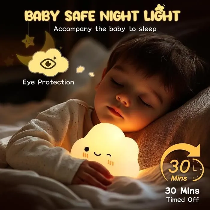 Veilleuse Bébé Nuage Veilleuse Enfant Rechargeable,7 Couleurs 3 Luminosité-1