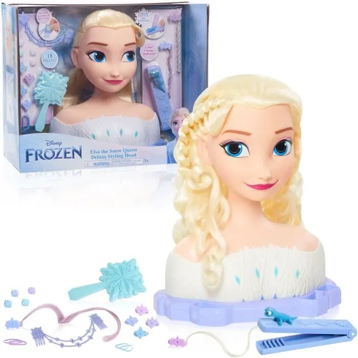 Tête à coiffer - REINE DES NEIGES - Tête à Coiffer Elsa Deluxe - Extensions, accessoires coiffure et color reveal, à partir de 3 ans-5