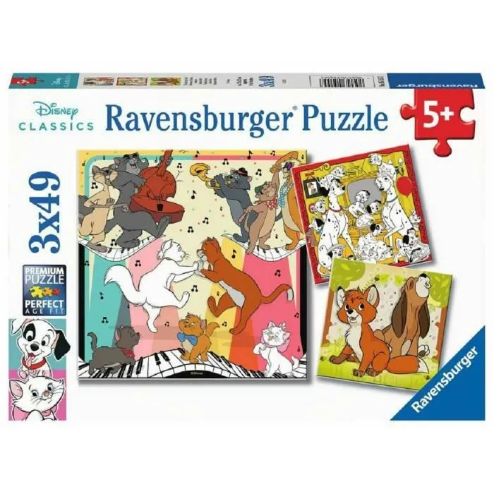 Puzzle Disney Ravensburger - Aristochats, Rox et Rouky, Dalmatiens - 3x49 pièces-0