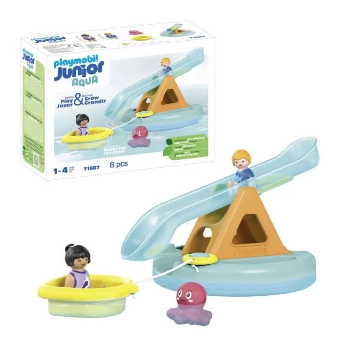 PLAYMOBIL Junior 71687 Ilôt avec toboggan aquatique, Jouet pour le bain, Dès 12 mois-0