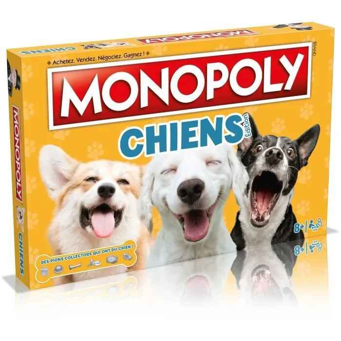 Monopoly Chiens Jeu de société, Monopoly mettant en vedette les chiens de différentes races, WINNING MOVES-0