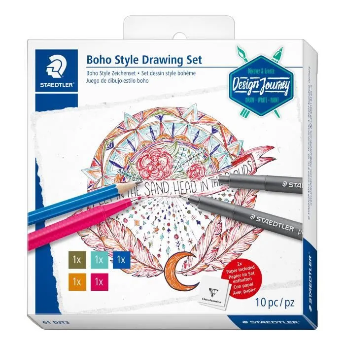 Set de dessin - STAEDTLER - Boho Style - 10 pièces - Idéal pour mandalas - Couleurs variées-0