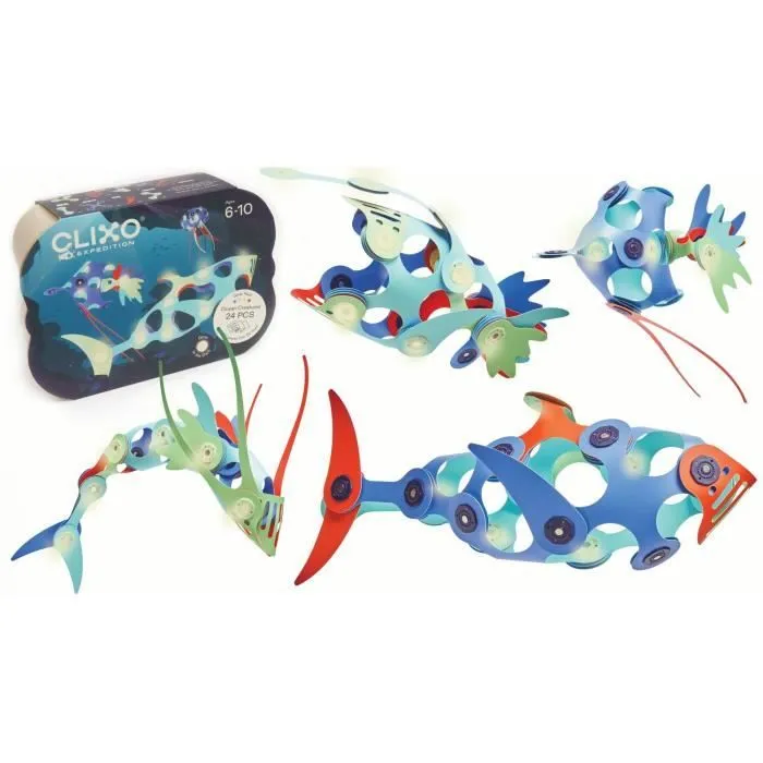 Jouet de construction magnétique - GIPSY TOYS - OCEAN CREATURES - 24 pièces - Phosphorescent - 9 formes uniques-0
