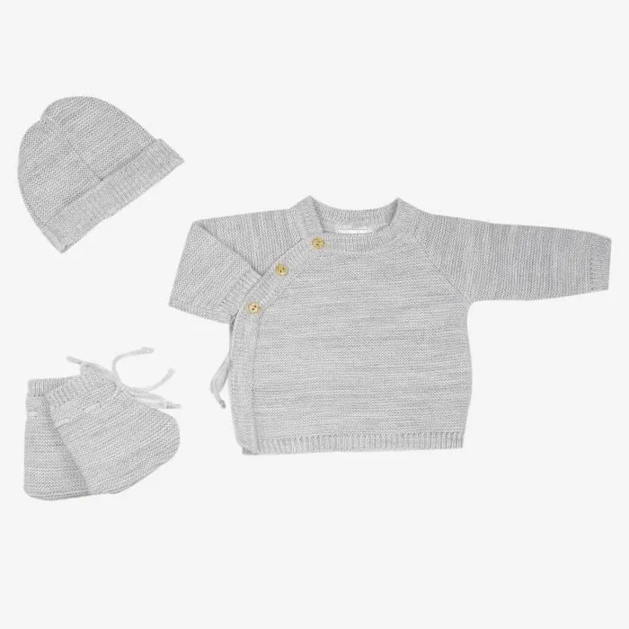 Kit naissance bébé - Non spécifié - Brassière, Bonnet, Moufles - Maille point mousse - 100% acrylique-0