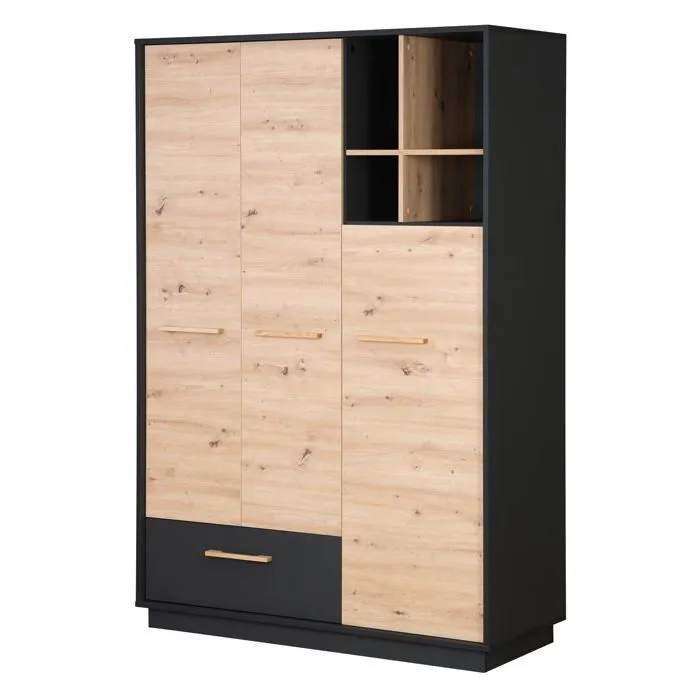 Armoire Bébé 3 Portes Lenn - ROBA - Anthracite / Chêne Artisan - Élégance et Praticité-0