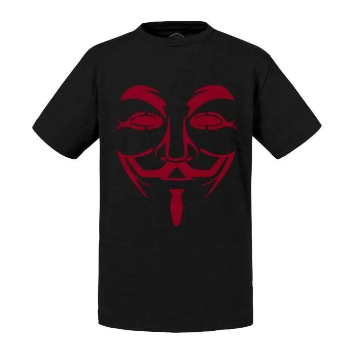 T-shirt Enfant Noir Visage Anonymous Rouge Hacker-0