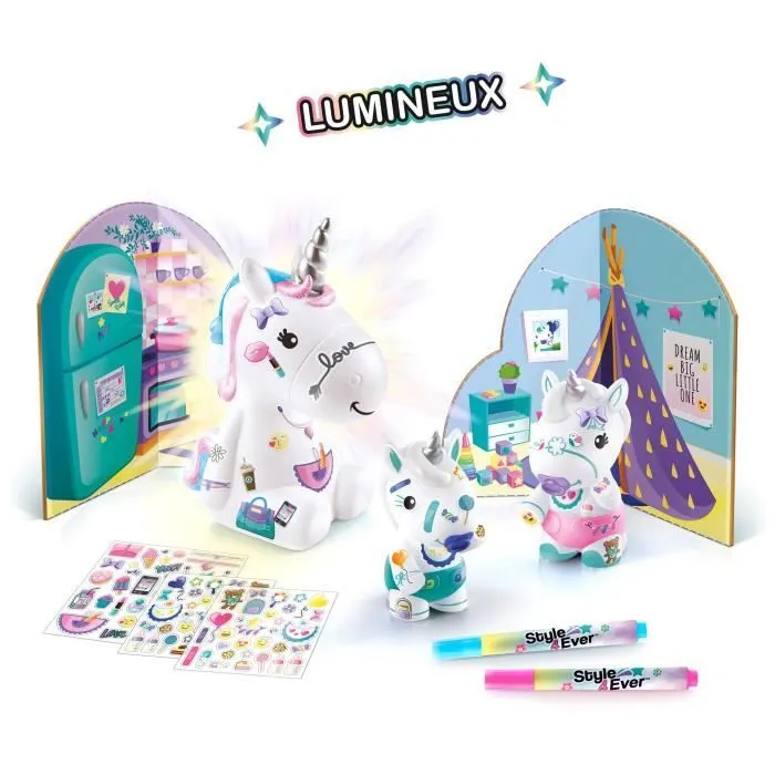 Canal Toys - La Famille Licorne, Figurines de Maman licorne lumineuse et des deux bébés à décorer - OFG 287-6