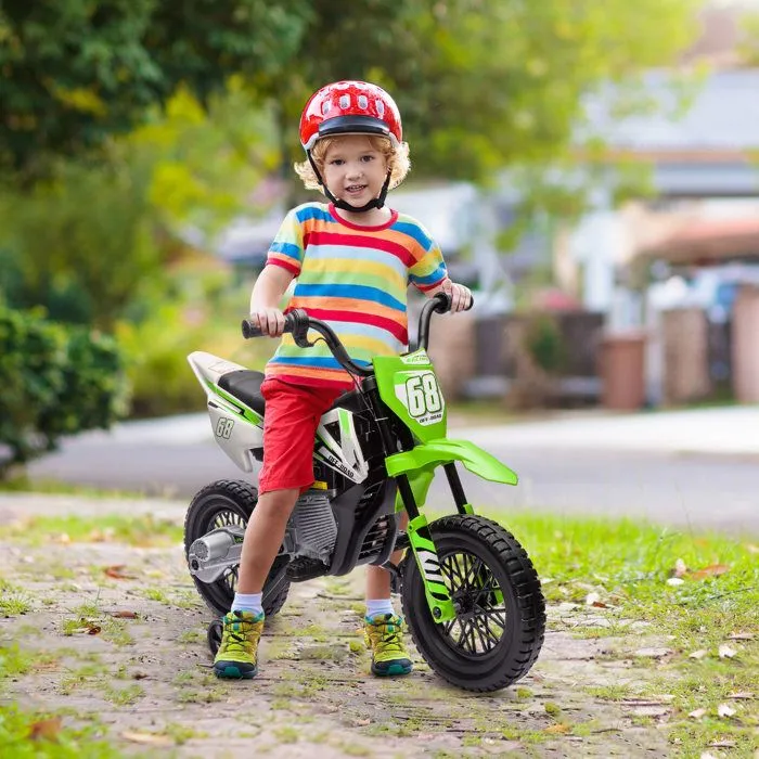 Moto électrique pour enfant - AIYAPLAY - de 3 à 6 ans - 2 moteurs 12V, vitesse max. 5 km/h - roues d'entraînement - musique - vert-2