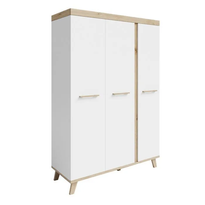 ROBA Armoire Bébé 3 Portes Battantes Smile - avec 1 Penderie et 6 Étagères - Garde-Robe Bébé - Blanc / Chêne Artisan-0