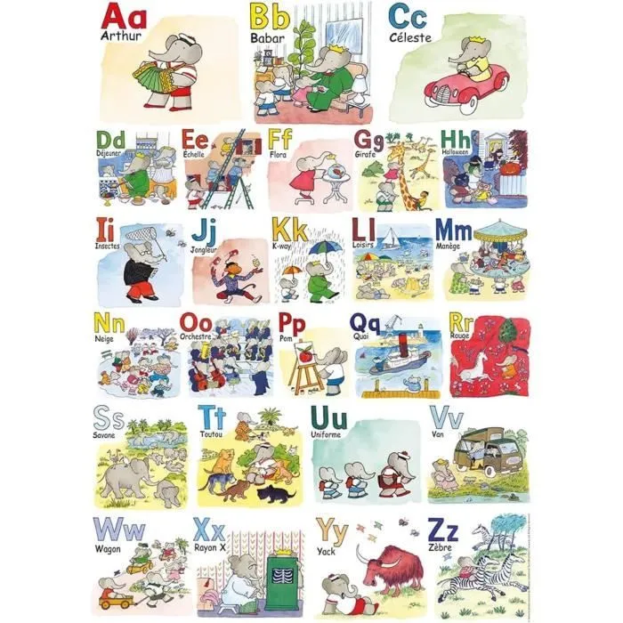 Puzzle 1000 pièces L'abécédaire de Babar - Adultes et enfants dès 12 ans - Collection Mes Héros - 87364 - Nathan-0