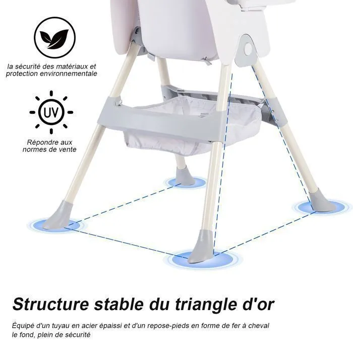 K IKIDO Chaise haute pour bébé  2 en 1 - K IKIDO - Évolutive - Pliable - Ajustable-De 6 mois à 3 ans(15KG) - gris-2