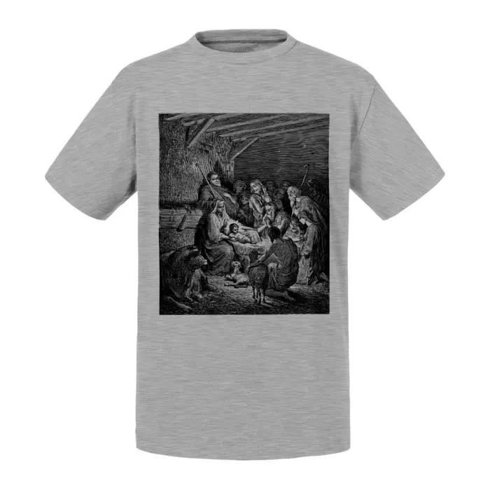 T-shirt Enfant Gris La Nativite Naissance de L'Enfant Jesus Gravure Vierge Marie Noel-0
