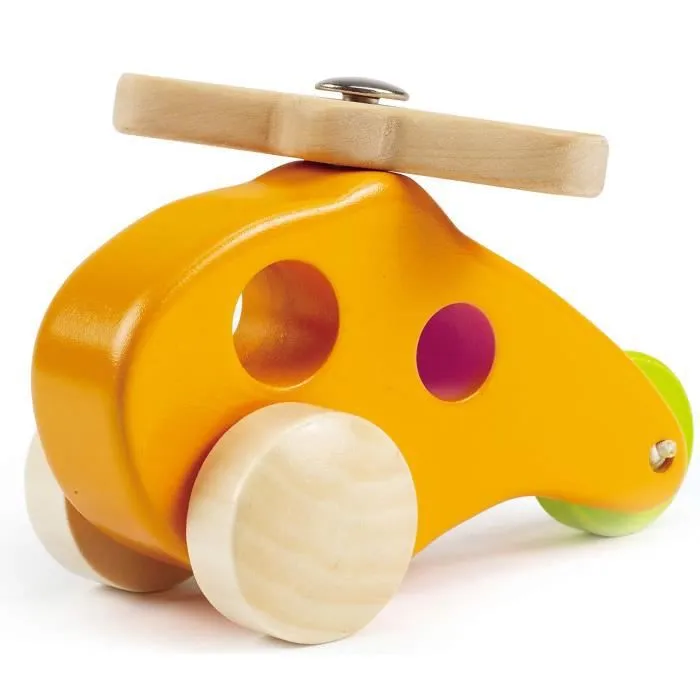 Jouet à tirer Le Petit Hélicoptère - Hape - Bois - Orange - Mixte - 3 ans-0