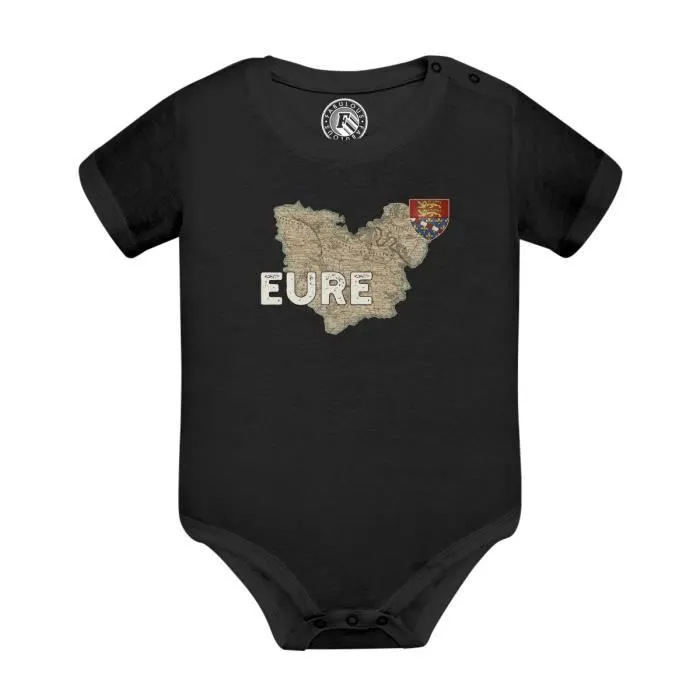 Body Bébé Manche Courte Noir Eure 27 Departement Evreux Carte Ancienne Normandie-0