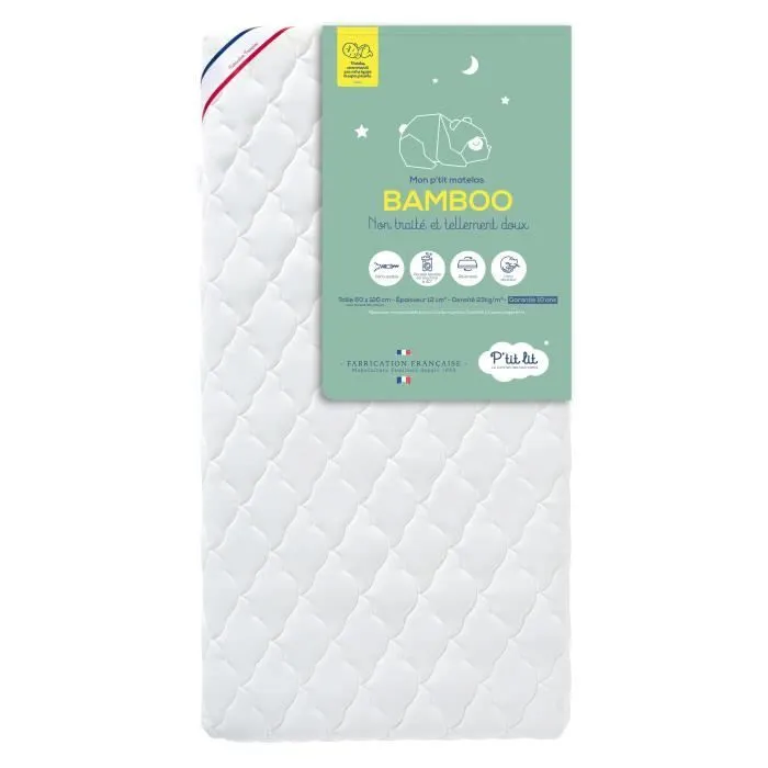 Matelas Bébé Bamboo - 60x120x10 cm - Viscose Douce - Déhoussable - Sans traitement chimique - Fabrication Française-1