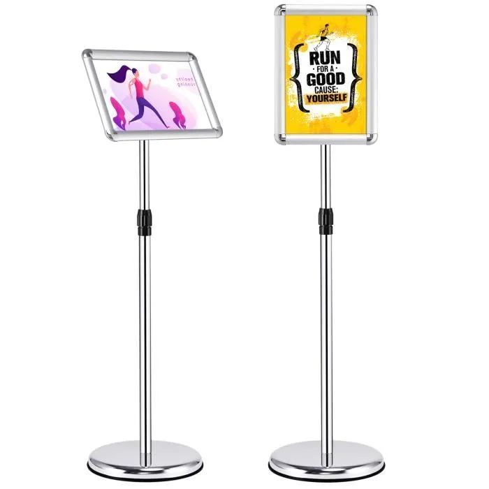 COSTWAY Porte-affiche A4 Présentoir Support pour Menu Publicité Hauteur Réglable en Acier Inoxyable, Couleur Argent-0