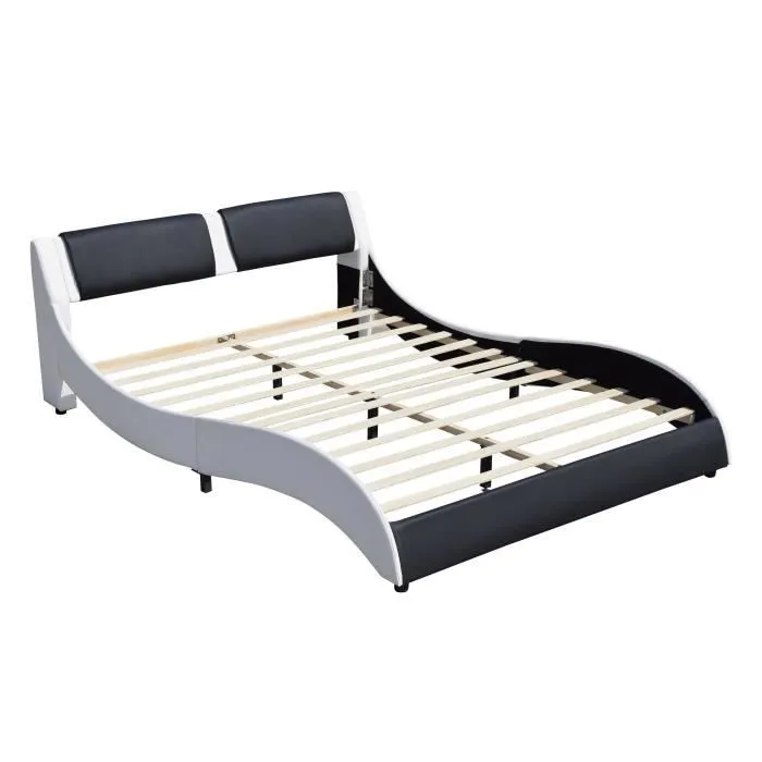 Lit - BLANC & Noir - 140x190 - MDF - 1 place - Contemporain - Design-2
