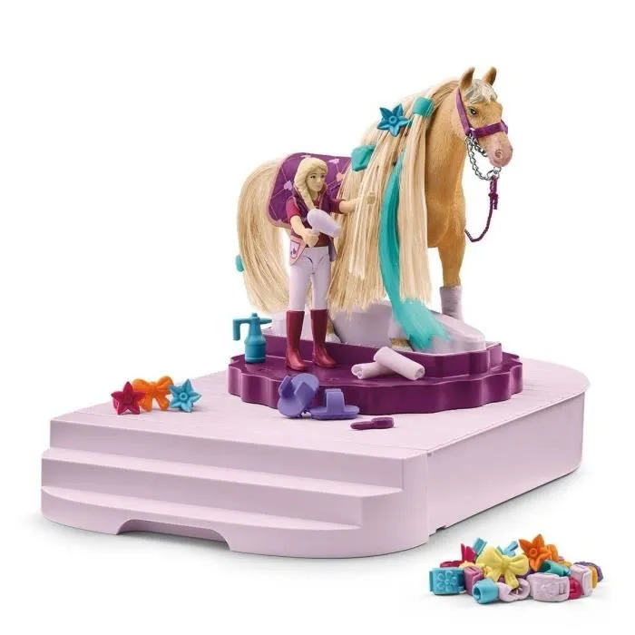 Figurine Cheval - Coffret de 54 Pièces - Accessoires de Pansage et Figurine - Cadeau pour Enfants dès 4 ans - schleich 42617 HORSE-1