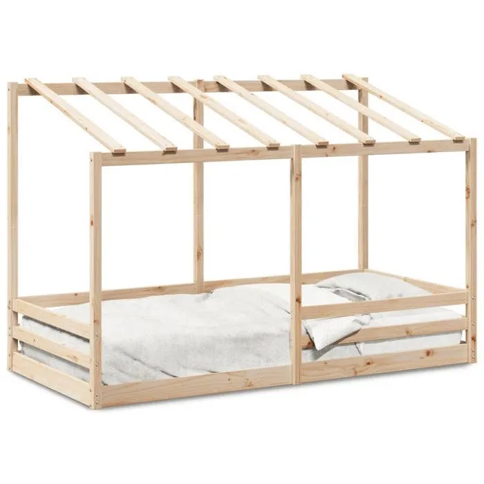 vidaXL Lit pour enfants avec toit 100x200 cm bois de pin massif, cadre de lit pour enfants, lit pour enfants en bois, meuble 846997-1