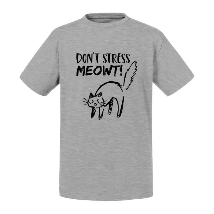 T-shirt Enfant Gris Don't Stress Meowt Chat Animaux de Compagnie-0