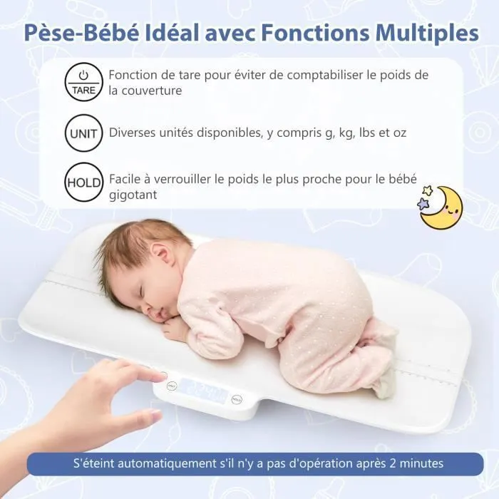COSTWAY Pèse Bébé Numérique Max 30kg Taille 60CM Contrôle APP 4 Unités de Mesure Fonction Tare-Maintien Ecran LED Arrêt Automatique-2