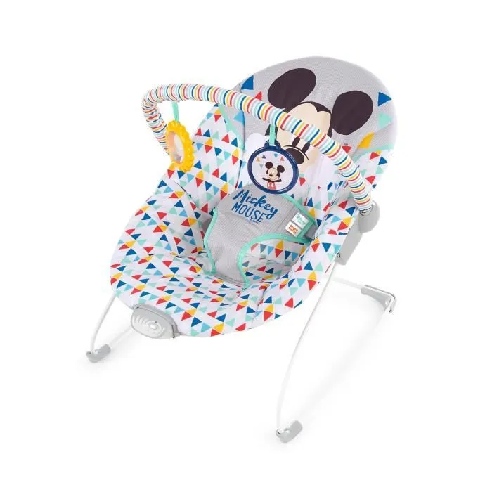 DISNEY BABY Transat Mickey Triangles Multicolores, Vibrations, 2 Jouets, Harnais 3 point d'attache, Lavable en machine-0